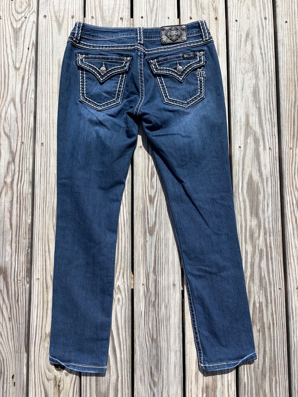 Miss Me Signature Skinny Jeans Womens Sz 31 Blue Denim Flap Pockets Stretch